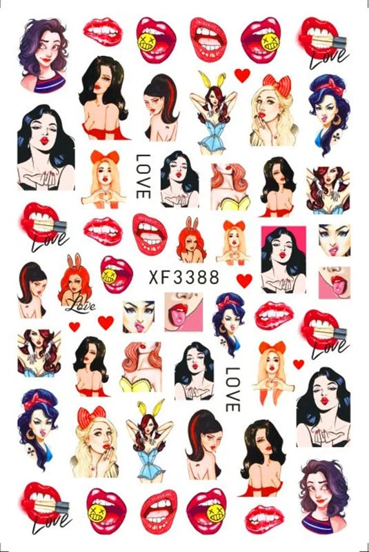 1 Piece of 9.6x6.5CM Valentine's Day Nail Sticker with Adhesive Red Lips Love Sexy European Style Nail Art Design Applique