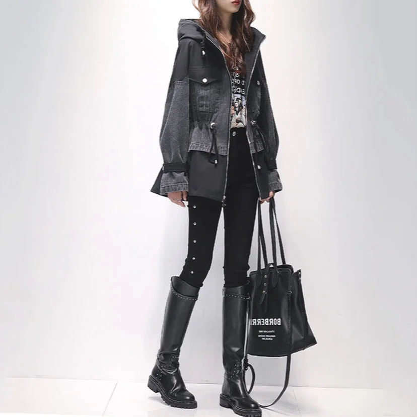 Jeans Jacket Women Mid-length 2021 Spring And Autumn New Style Korean Loose Stitching Denim Jacket Chaquetas Mujer