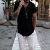 Men's Solid Color Cotton And Linen V Neck Casual Tee by Inlyline