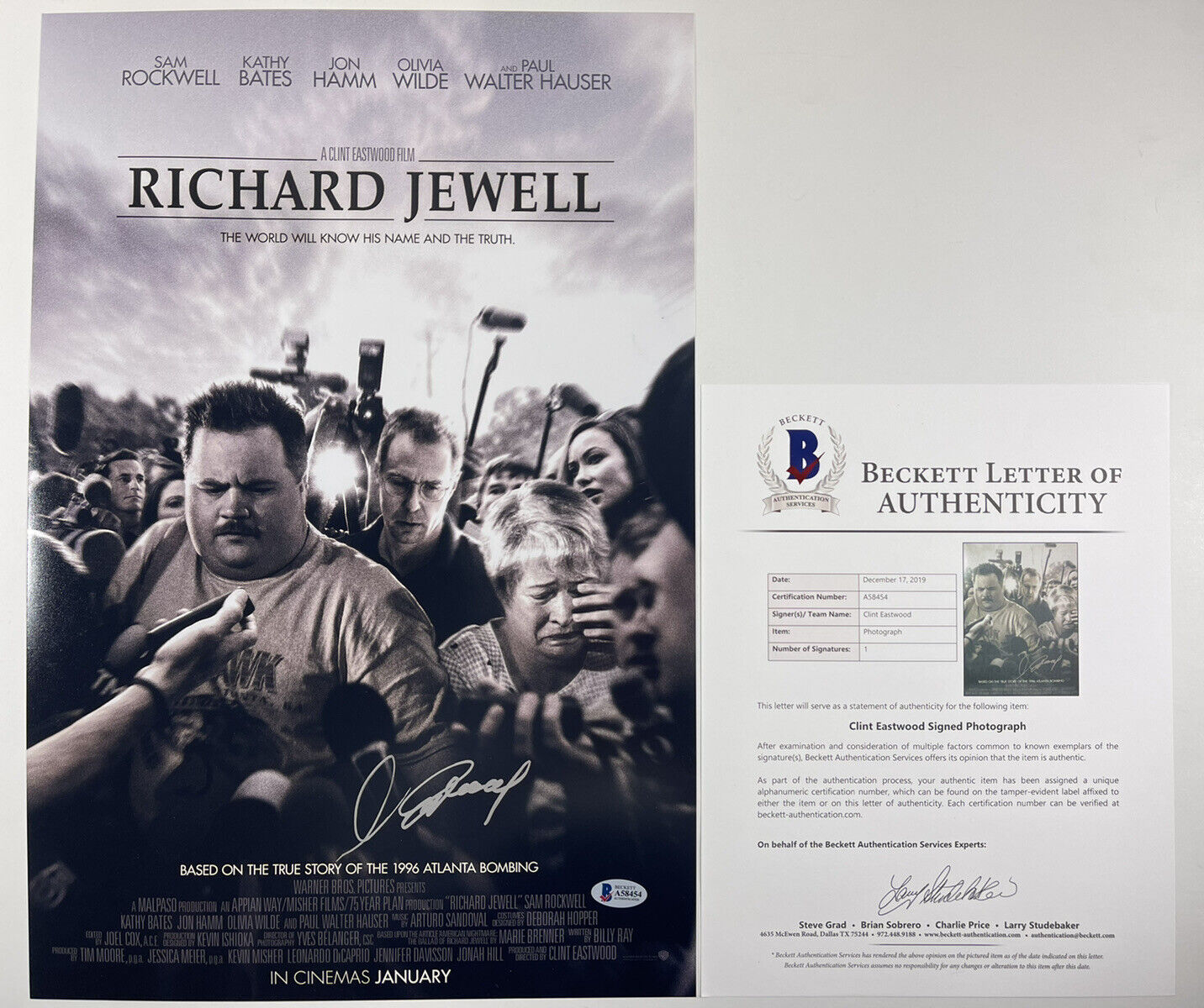 CLINT EASTWOOD SIGNED RICHARD JEWELL 12x18 Photo Poster painting MOVIE POSTER BAS LOA #A58454