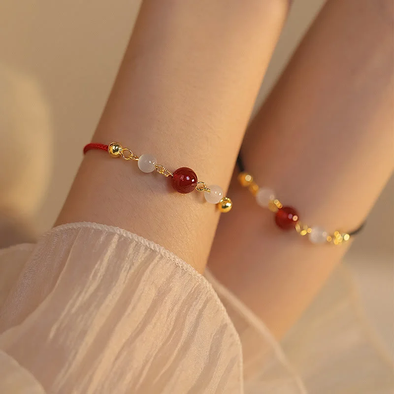 Red Agate Cat Eye Braided String Confidence Bracelet