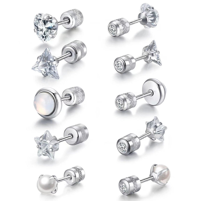 1 Pair Minimalist Triangle Round Heart Shape 304 Stainless Steel Ear Studs