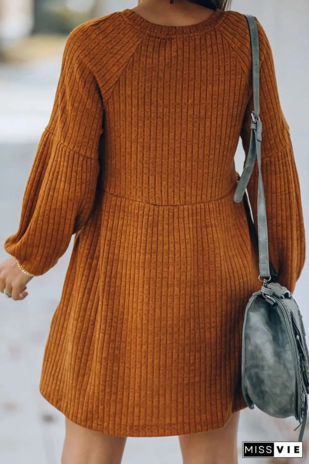 Round Neck Rib Knitted Dress