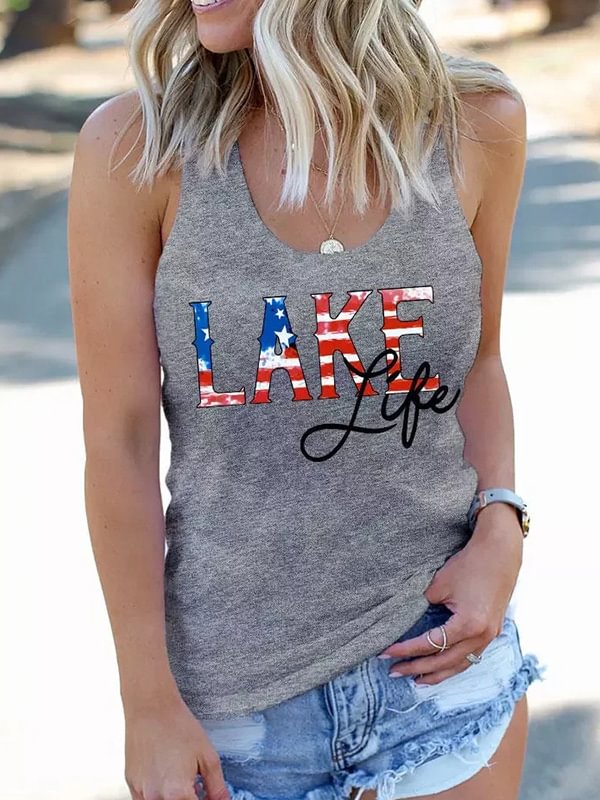 American Flag Lake Life Print Sleeveless Tank