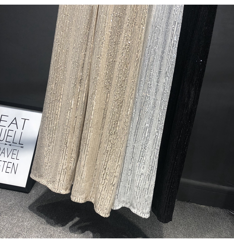 Ootddress Women Silver Full Sequined Wide Leg Pants Elastic Waist Bling Luxury Chic Capris Casual Gold Long Pants Female Club 2025