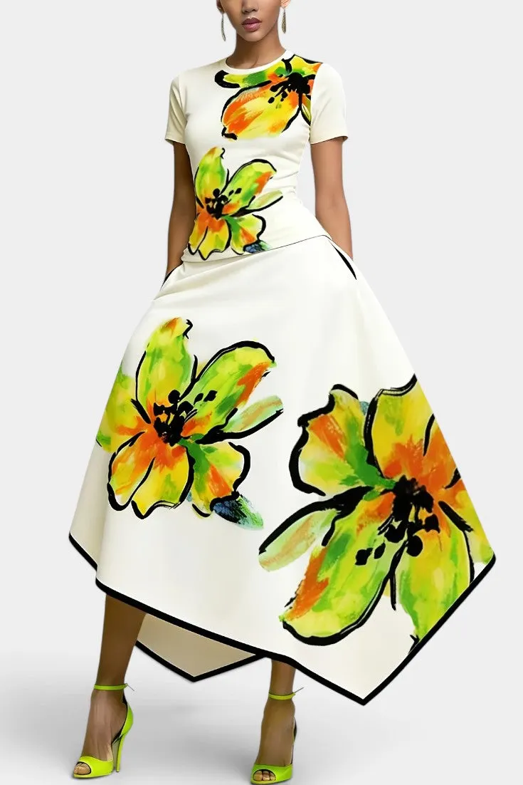 Bold Watercolor Floral Two-Piece Dress Set