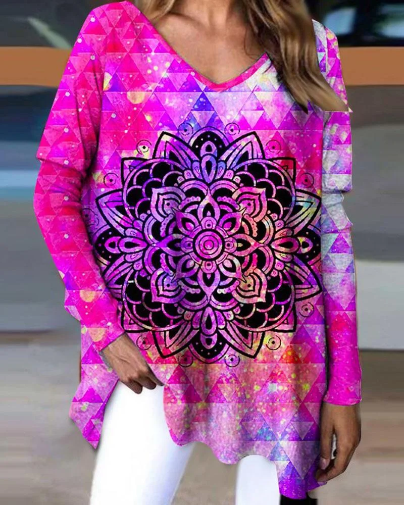 Women's tie-dye printed casual long-sleeved T-shirt-121411