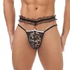 Mens Lace Frilly Sissy Panties Pouch Thong, Feminine G string Underwear For Men Sexy Lingerie