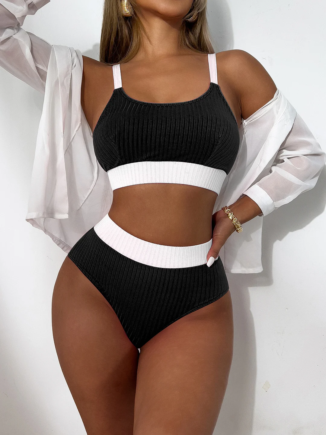 Zingj 2025 New Solid Color Sling Belt Split High-Rise Triangle Lady Sexy Hot Spring Bikini Swimsuit