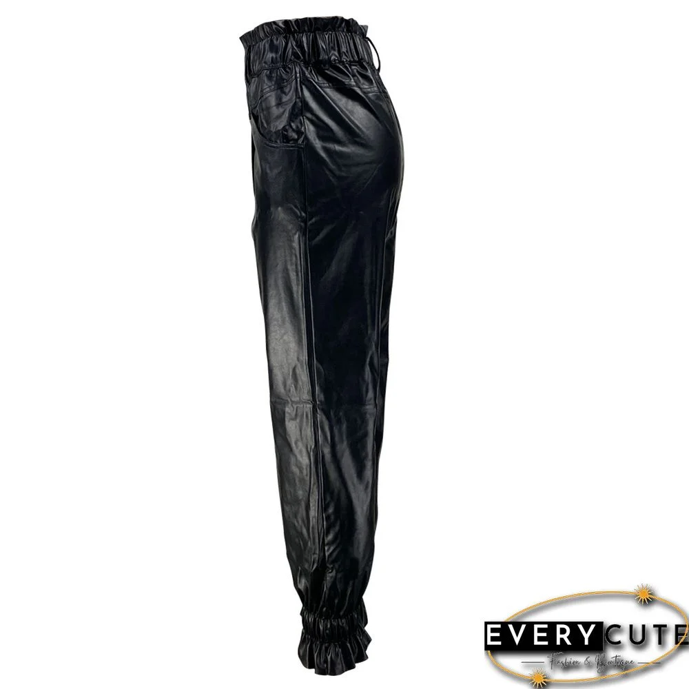 Ladies Chic High Waist PU Leather Pants Casual OL Pants