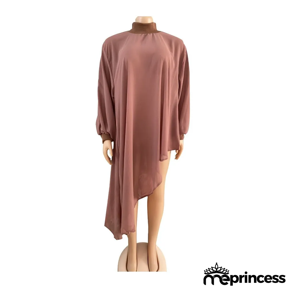 African Ladies Fashion Solid Color Plus Size Mommy Irregular Chiffon Dress