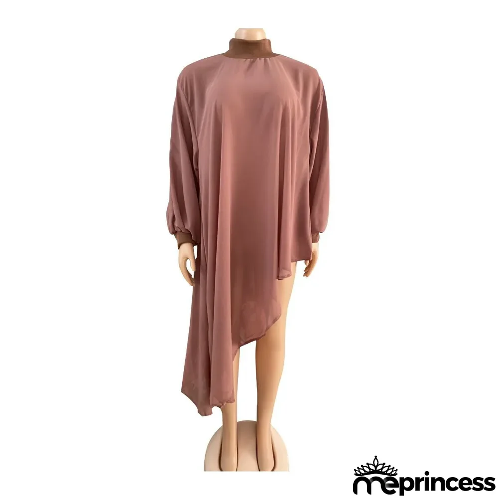 African Ladies Fashion Solid Color Plus Size Mommy Irregular Chiffon Dress