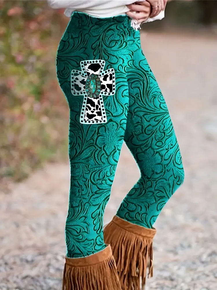 Floral & Turquoise Print Leggings
