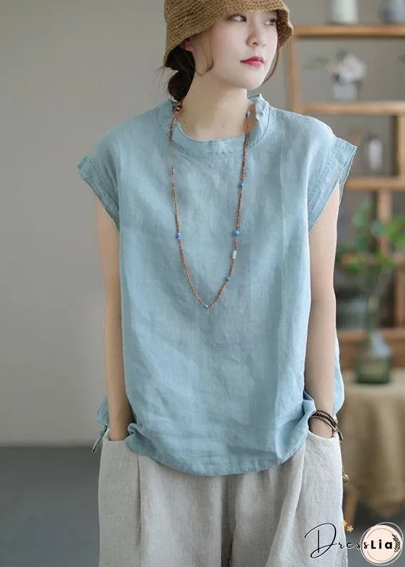 Yellow Drawstring Patchwork Summer Linen Tank Sleeveless
