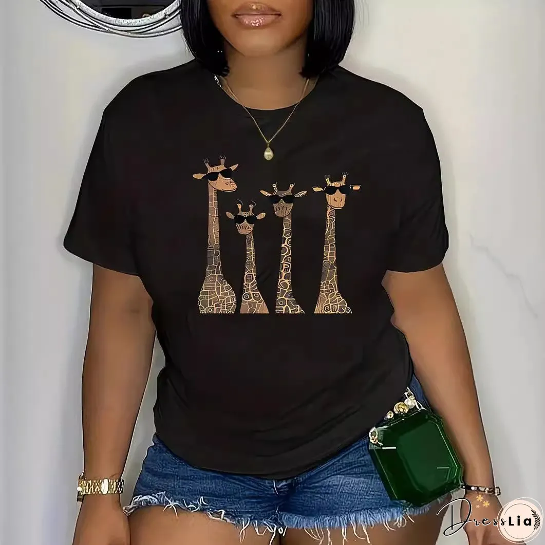 Plus Size Women's Fashion Style Trendy Printed Summer Short Sleeve T-Shirt