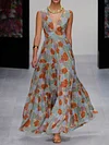 Floral Printed Plunging Sleeveless Maxi Dresses