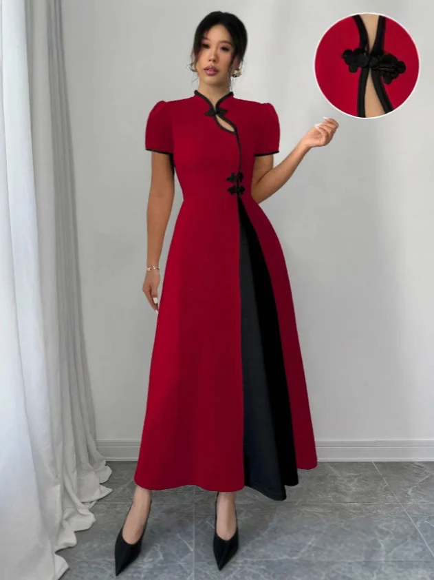 Nigikala Nigikala Elegant Bubbles, Ramming Color, Button-Sleeved Dress