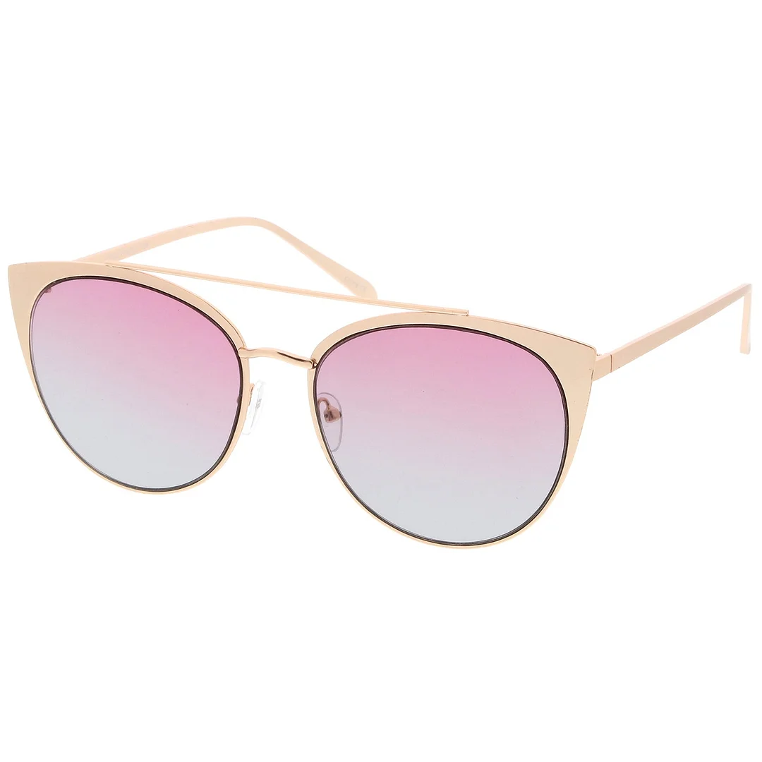 Women's Oversize Metal Crossbar Colored Flat Lens Cat Eye glasses 61mm