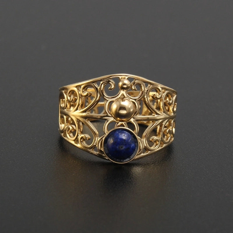 304 Stainless Steel 18K Gold Plated Baroque Style Plating Inlay Solid Color Natural Stone Open Rings