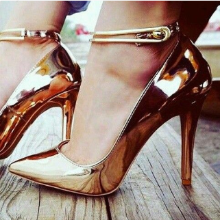 Gold Custom Made Ankle Strap Stiletto Pumps Vdcoo