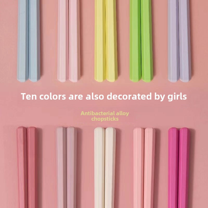 Alloy Chopsticks Macaron Hexagonal Small Fresh Morandi Chopsticks One Person One Chopsticks Household New Tableware Chopsticks
