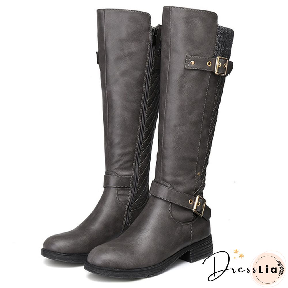 Nis Women Autumn Winter Shoes Flat Heel Solid Color Long Boots Knee High Ladies Boots Leather Casual Flats Boot Shoes Outdoor Non-Slip Booties