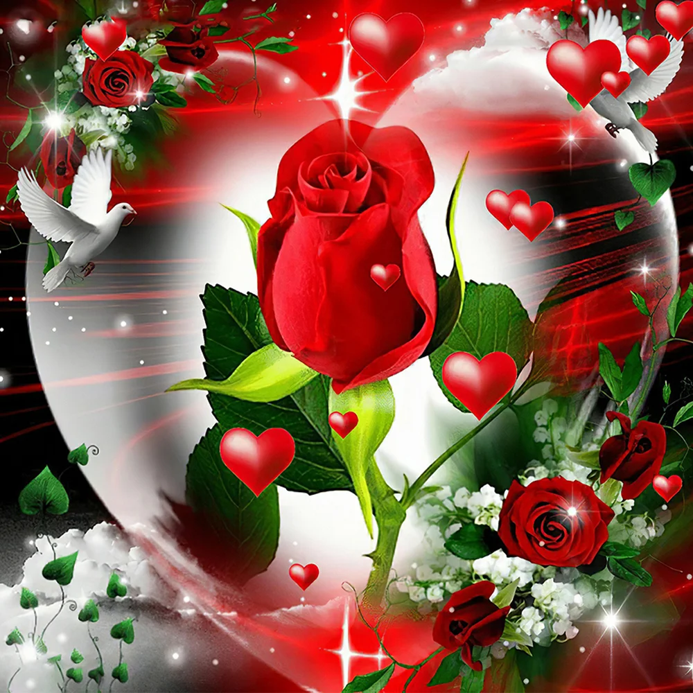 Diamond Painting - Full Round/Square Drill - Love Heart Rose(30*30 - 50*50cm)