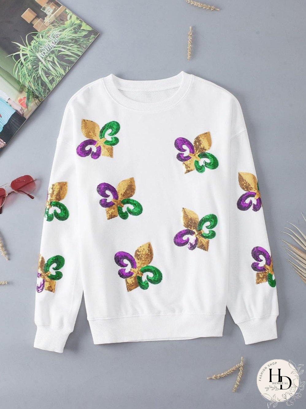 White Carnival Sparkle Graphic Crew Neck Sweatshirt