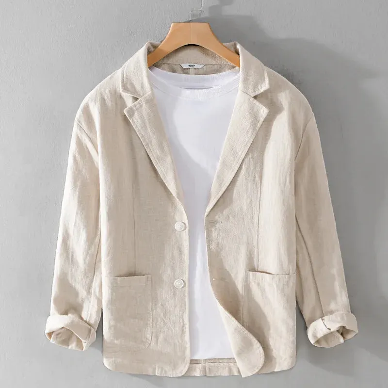 Men's Linen Blend Jacket &ndash; Relaxed Garment-Dyed Summer Layer &ndash; Beige