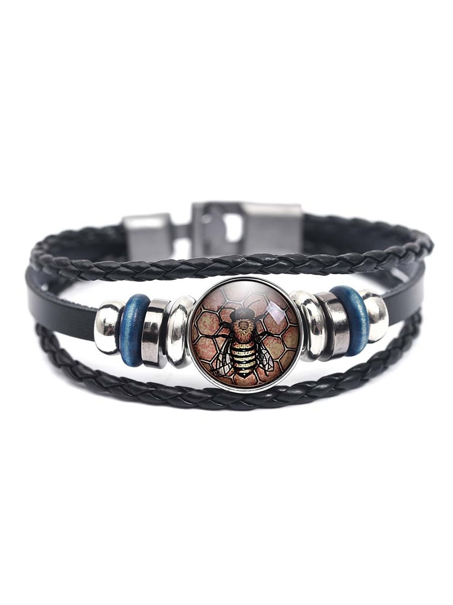 Fashionable personality bee hand-woven multi-layer pu leather cord bracelet