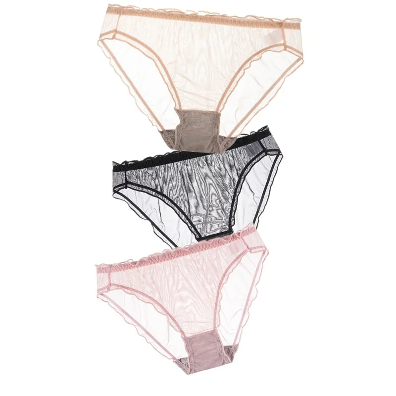 3Pcs Women Sexy Panties Lace Underpants Low-waist Panties Mesh See Through Perspective Briefs Female Fashion Underwear Lingerie
