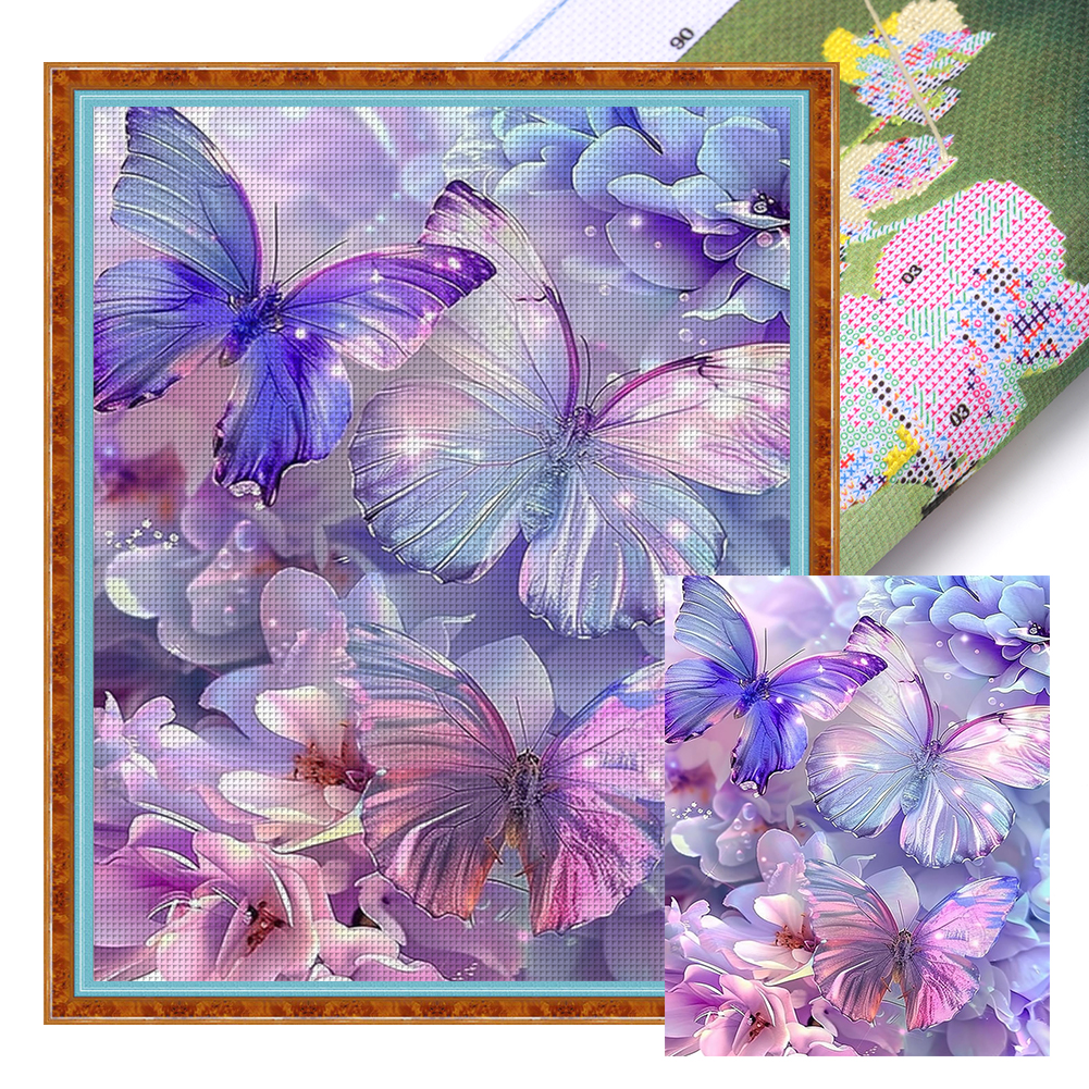 Colorful Butterfly Full 11CT Pre-stamped Canvas(40*50cm) Cross Stitch