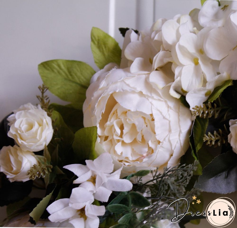 40cm Handmade White Peony Wreaths Simulation Flower Wreath Garlands for Wedding Door Decoration