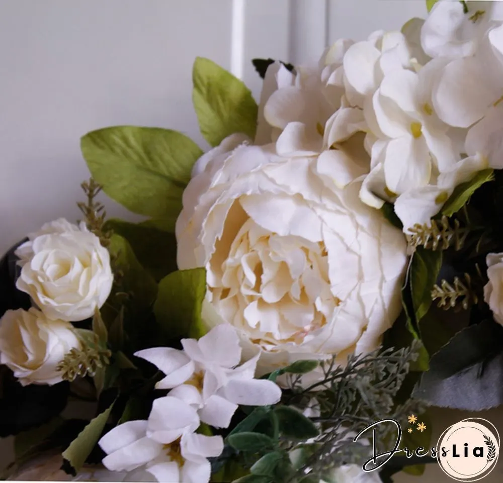 40cm Handmade White Peony Wreaths Simulation Flower Wreath Garlands for Wedding Door Decoration