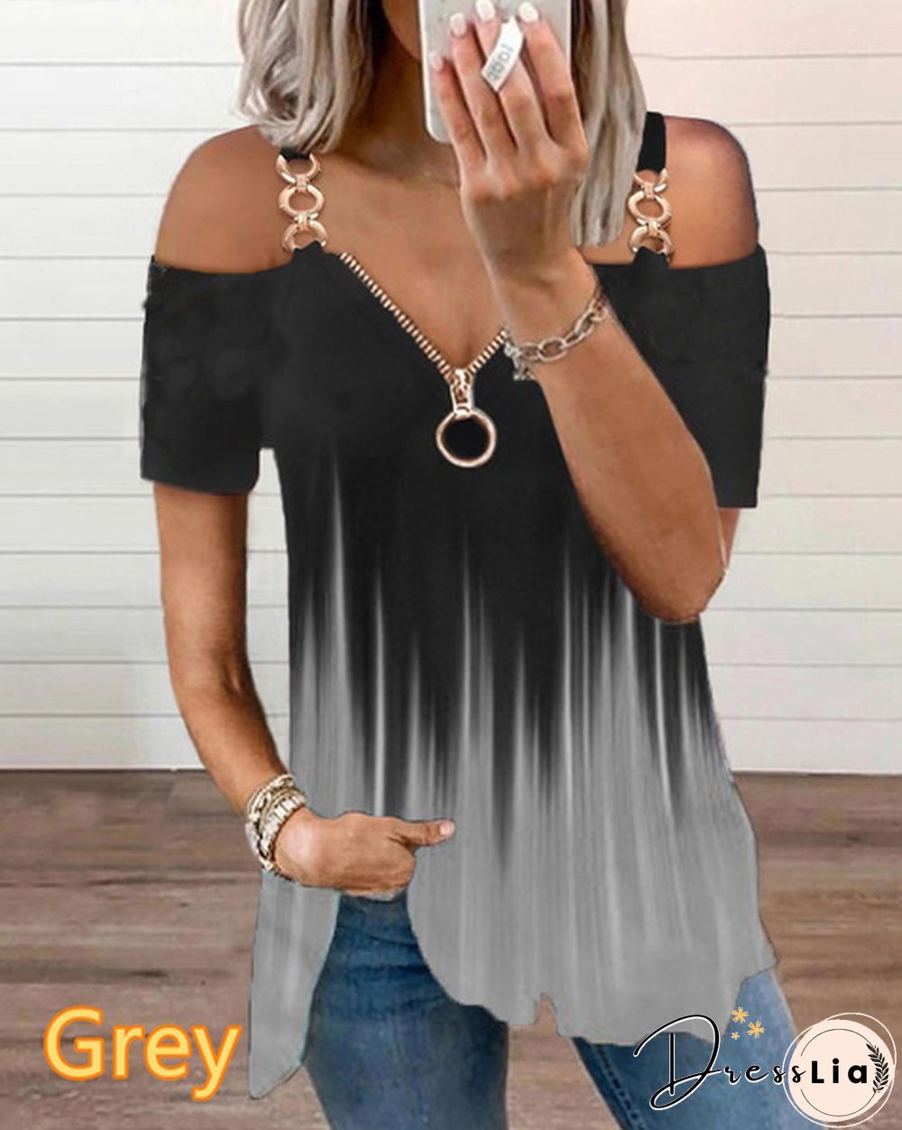 Summer New Fashion Women's Flame Printed Short Sleeve Strapless Metal Halter Top Casual Zipper V-neck T-shirt Loose Plus Size Soft and Comfortable Top Shirt XS-5XL