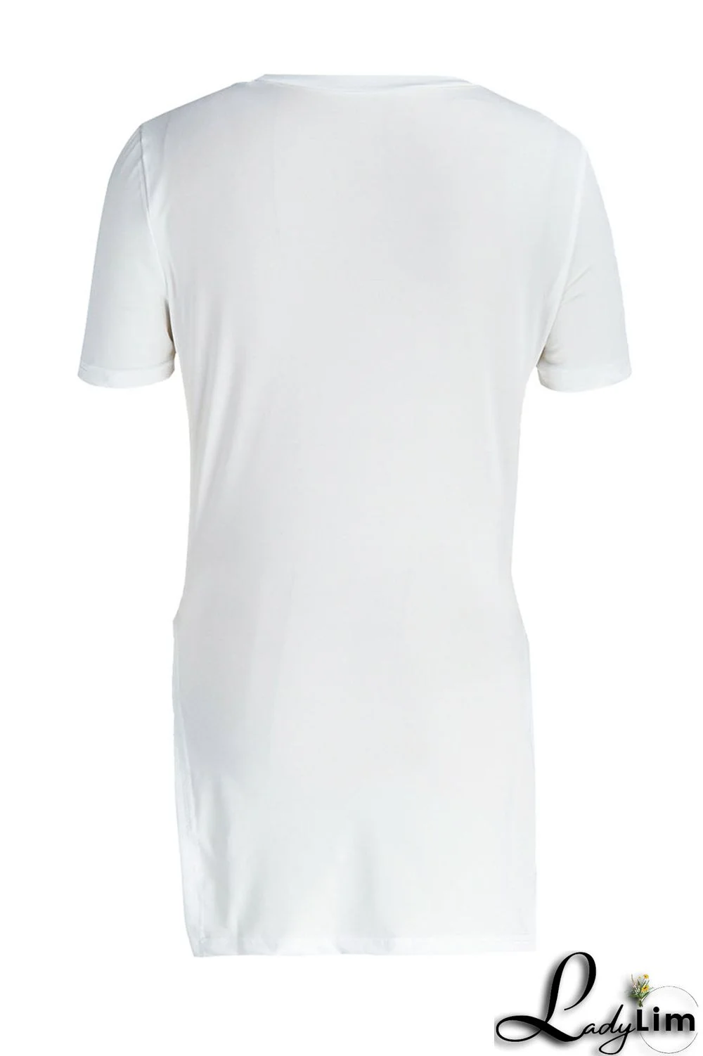 Red Fashion Casual Solid Slit O Neck T-Shirts