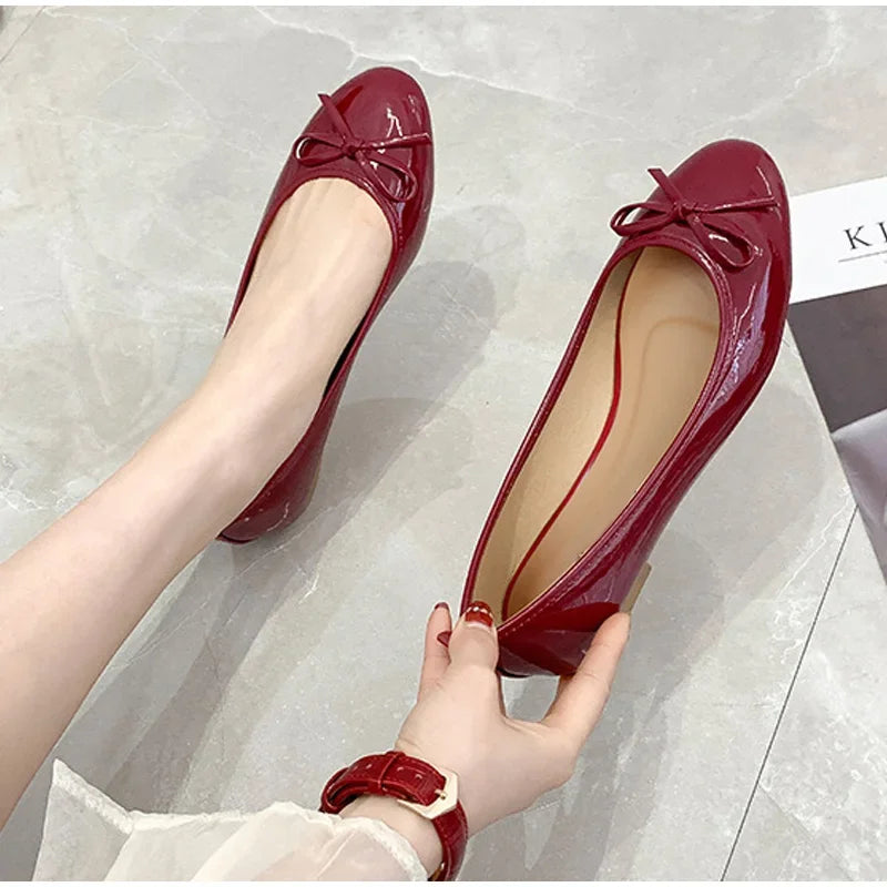 Women's Casual Patent Leather Korean Shoes Ladies Bowknot Shallow Elegant Female Moccasins Summer Autumn Flats Shoe Aiertu