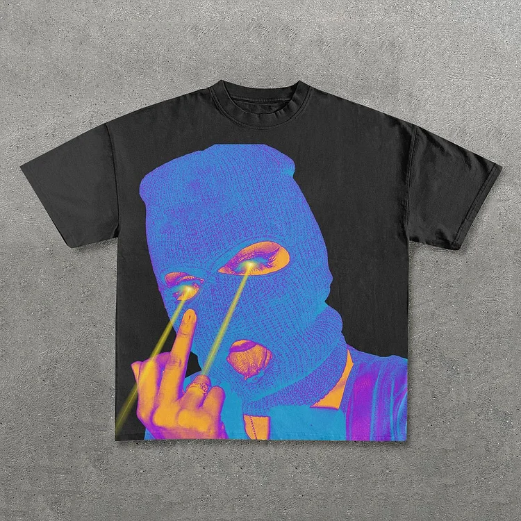 Arrogant Mask Girl Print Short Sleeve T-Shirt