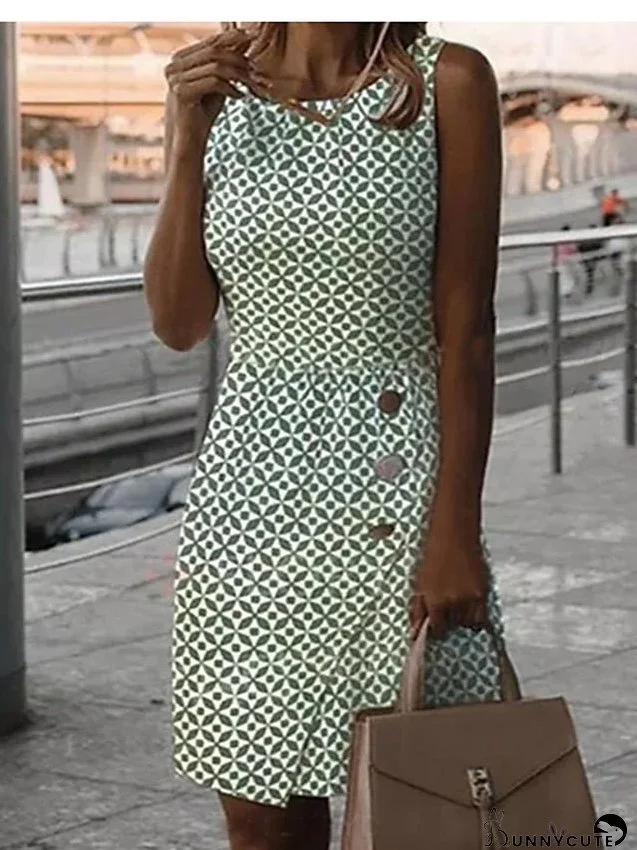 Casual Dress Midi Dress Green Sleeveless Print Print Spring Summer Crew Neck Casual S M L XL XXL for Women