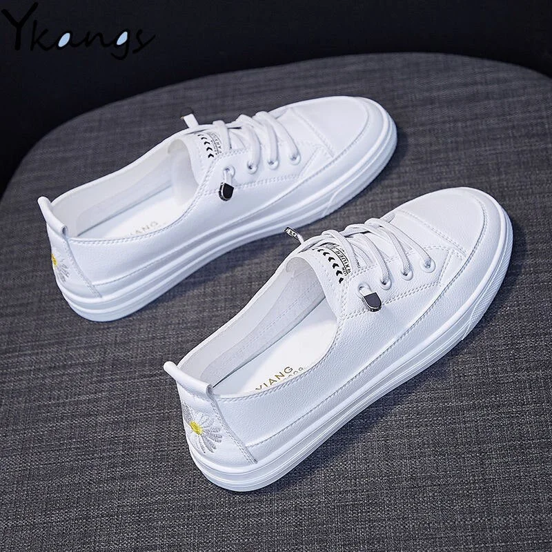 Comemore 2022 New demi-season slip-on Leather Loafers White Autumn Sneakers For Women spring Casual Fashion Ladies Flats Shoes