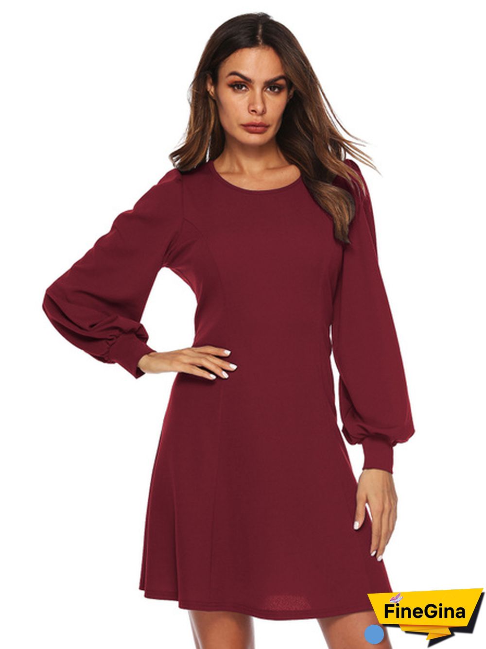 Solid Bishop Sleeve Dress
