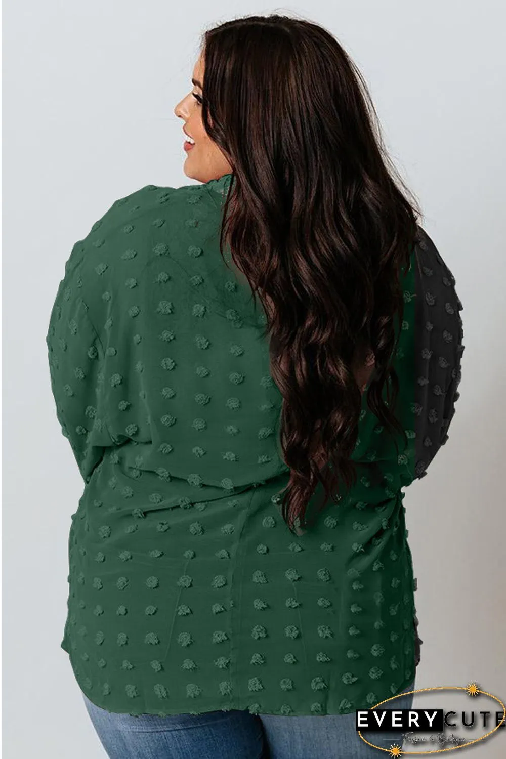 Green Swiss Dot Textured Plus Size Shirt
