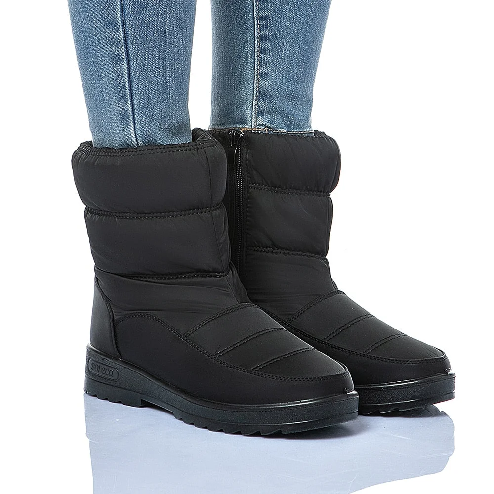 Winter Boots Women Plush Warm Ankle Boots Women WaterProof Snow Female Shoes Zipper Casual Flats Botas De Mujer