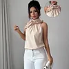 Women's Elegant Petal Collar Halter Neck Design Off-Shoulder Slim Silk Top Shirt