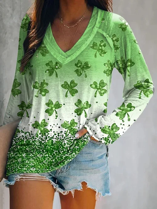 VChics Women's St. Patrick's Lucky V-Neck Casual T-Shirt
