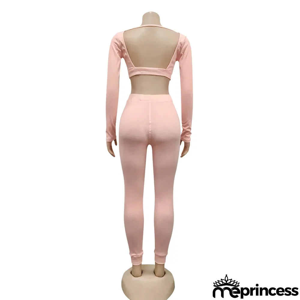 Sexy V-neck Knitted Fashion Casual Long-sleeved Two-piece Suit