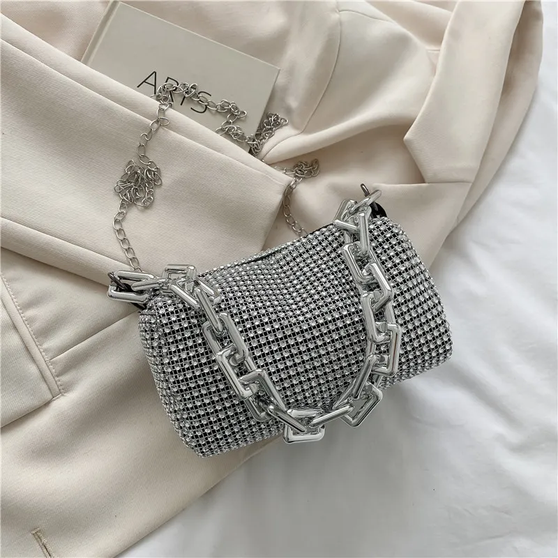 Women INS Fashion Rhinestone Square Bag Ladies Messenger Bag Designer Pearl Chain Shoulder Corssbody Bags Сумка Женская Багет
