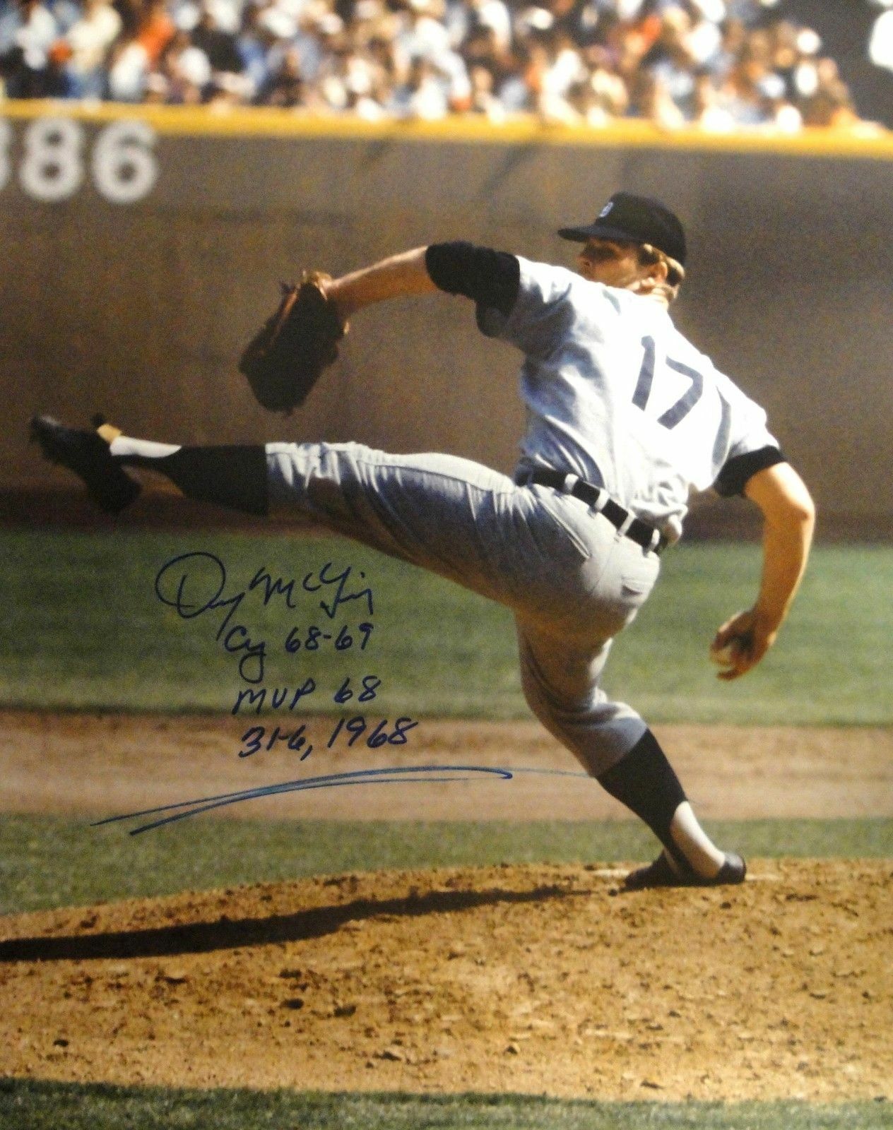 Denny Mclain Hand Signed Autographed 16x20 Photo Poster painting StatPhoto Poster painting Cy 68-69 MVP 1968