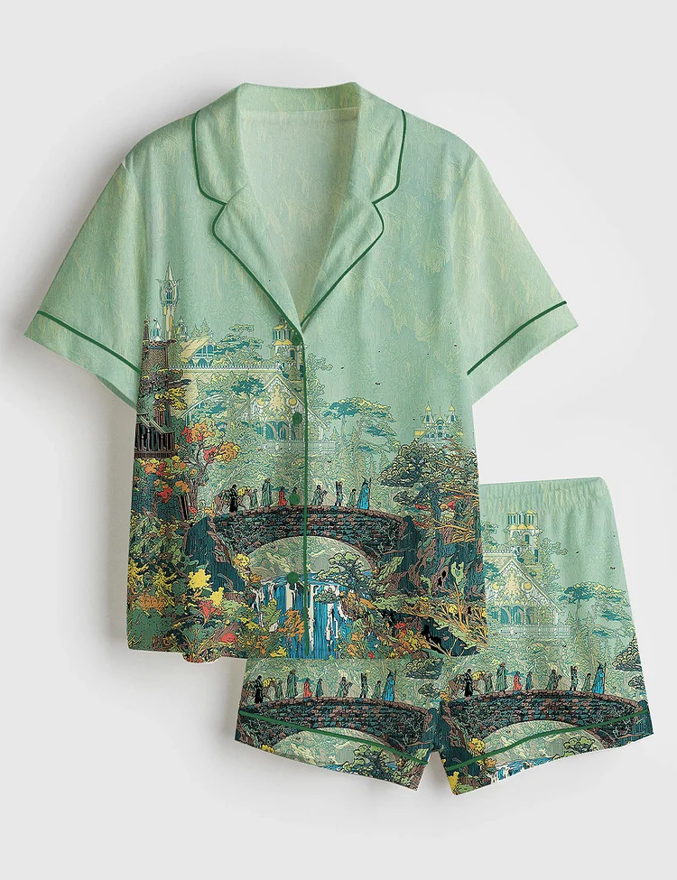 Women&rsquo;s Lord Of The Rings Fantasy Fellowship Short Sleeve Satin Pajama Set