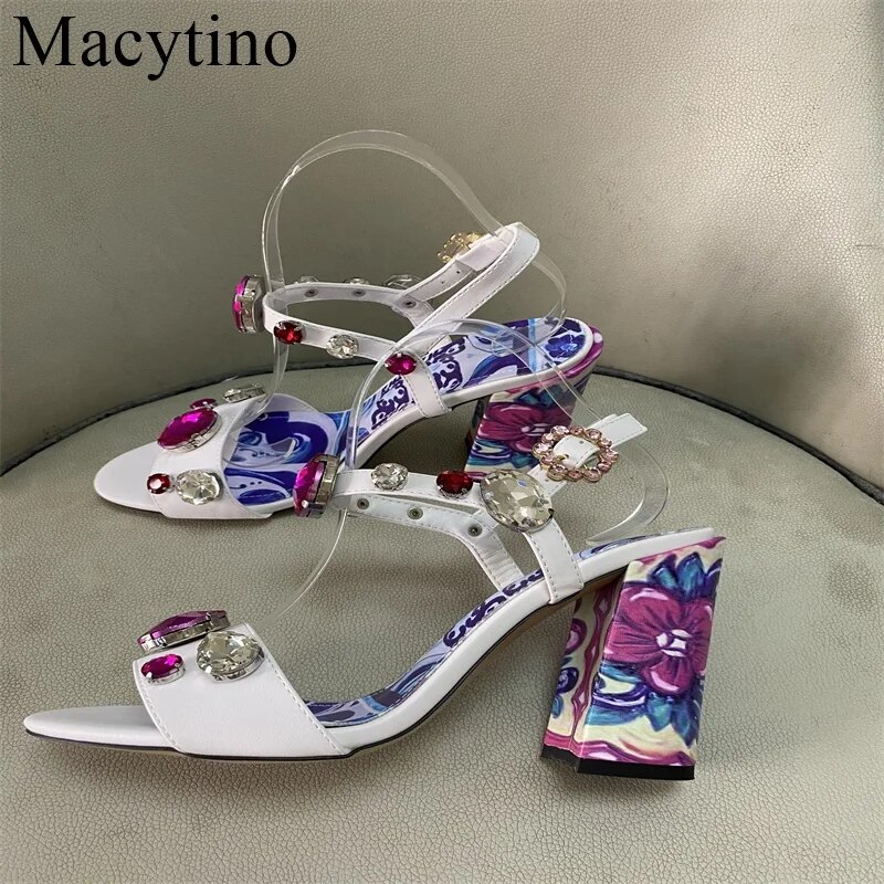 VCSHOES Rhinestone Flower Ladies High Heel Sandals Round Toe Platform Sandals Party Shoes 10CM Women Pumps